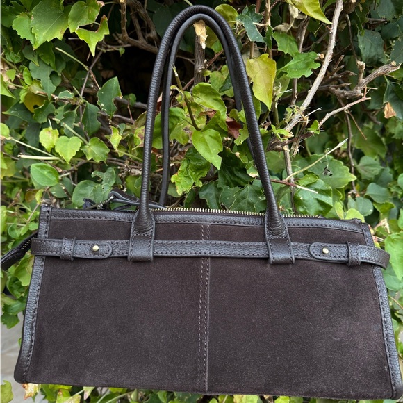 NWT Suede Genuine Leather Chocolate Dark Brown East West Bag Made in India New - Picture 11 of 15